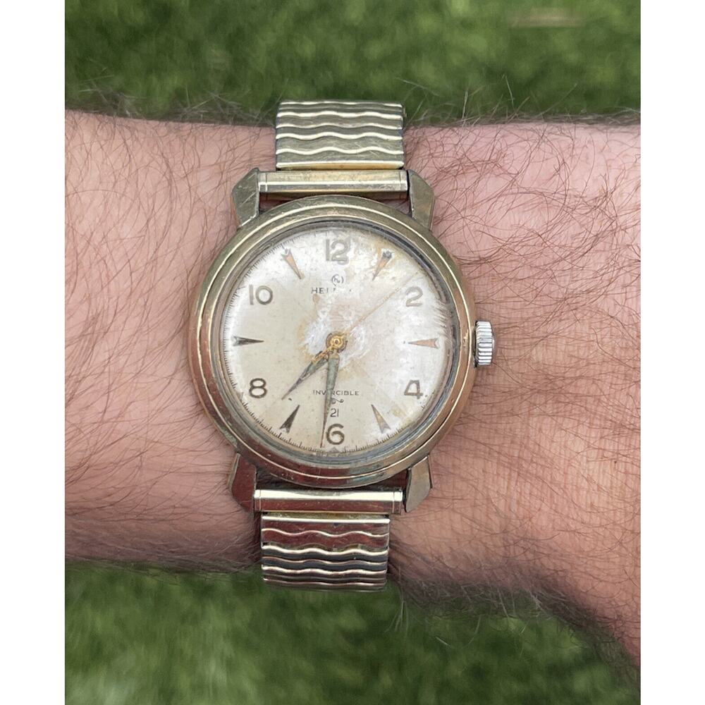 Mens Vintage Helbros Invincible Watch Running Mechanical Stretch